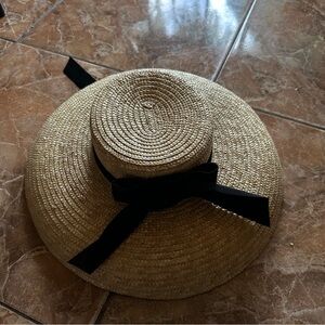 Rose Cherie Straw Sun Hat with Black Ribbon